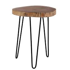 Intradeglobal Acacia Wood Live Edge Stool With Hairpin Legs Natural Edge End Table Wood Accent Side Table In 2020 Acacia Wood Live Edge Side Table Accent Side Table