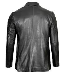 Men's Tall Two Button Black Lambskin Leather Blazer