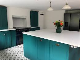 In this video, we will show you how to decorate an open kitchen, living room and bedroom.interesting decor and design. Teal Green Hand Painted Kitchen With Large Island And Statement Floor Tiles Traditional Kitchen Surrey By Handmade Kitchens Of Christchurch Houzz Uk