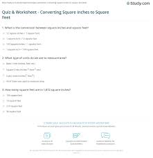 Square feet to square inches formula Quiz Worksheet Converting Square Inches To Square Feet Study Com