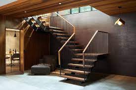 Strand Design Mid Century Modern Staircase Walnut Concrete And Cork Staircase Design Modern Ranch Modern Staircase