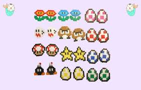 Mario Perler Earrings Keychain Fire Flower Ice Flower Red Yellow Blue Green Pink Yoshi Egg Goomba Starman Bob Porte Clef Boucle D Oreille Creation Bijoux