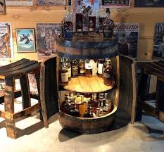 Mini liquor bottle display case cabinet, solid wood, wall mountable, mirror background. Bourbon Barrel Bar Liquor Cabinet Display Case With Etsy