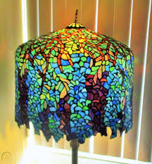 Tiffany floor lamps are hand crafted using the same technique developed by louis comfort tiffany in the late 1800s. Large Tiffany Style Wisteria Floor Lamp Shade 20 Huge Mosaic Blue Stained Glass 1869208241