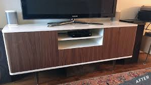 Ikea Hack Mostorp Tv Unit Goes Mid Century Modern Curbly Mid Century Credenza Ikea Hack Living Room Credenza Ikea