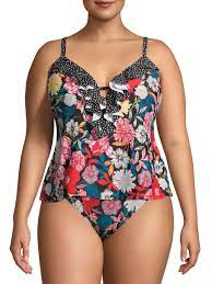Time And Tru Time And Tru Women S Plus Size Wildflower Floral Tankini Swimsuit Top Walmart Com Floral Swimsuit Tankini Floral Tankini Bathing Suits One Piece