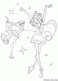 The largest collection of winx coloring pages. Coloring Page Musa And Flora On A Rink