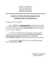 The following also enjoy philhealth coverage without additional premiums. Certificate Of Indigency Balnate Docx Republic Of The Philippines Province Of Davao Del Sur Municipality Of Magsaysay Barangay Balnate Office Of The Course Hero