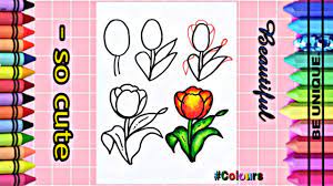draw flower step by step تعليم الرسم خمس مراحل جد سهلة لرسم وردة مع colours cute unique