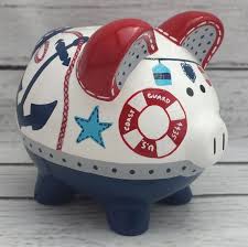 Nautical Sailboat Personalized Piggy Bank In Navy Red And Grey Piggy Bank Personalized Piggy Bank Piggy