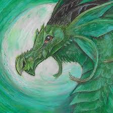 Green Illustrated Oil Pastel Fantasy Dragon In 2019 Oil