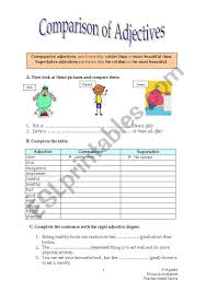 Dec 27, 2018 · the three different forms of comparison are the positive, the comparative and the superlative. Comparison Of Adjectives Esl Worksheet By Wizardesl