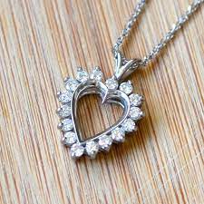 Solvangantiques Heart Shaped Diamond Necklace Heart Pendant Diamond Pendant Necklace