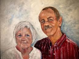 Acrylic self-portrait painting titled 'Waiting'