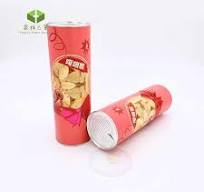 Custom Metal Lid Seal Paper Tube with Tin Lid Pringle Potato Chips Packaging Material Paper Can Packaging Easy Tear Cover
