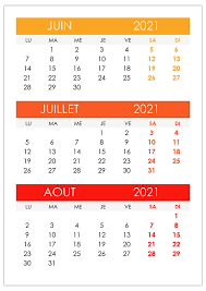 Calendrier de juin 2021 à imprimer en pdf, excel ou au format image. Calendrier Juin Juillet Aout 2021 Calendrier Su