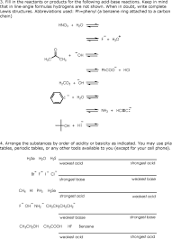 Organic Chemistry I Practice Problems For Bronsted Lowry