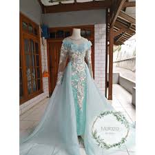 24 baju melayu warna biru turquoise, info terpopuler! Gaun Pengantin Kipas Dada Hijau Mint Shopee Indonesia