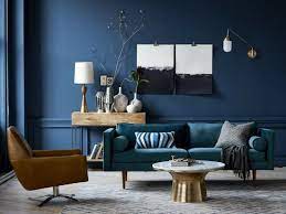 La sélection produits leroy merlin de ce mardi au meilleur prix ! Salon Avec Mur En Bleu Canard Et Canape En Bleu Petrole Source West Elm Decoration Salon Bleu Deco Salon Deco Bleue