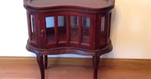 Vintage Style Kidney Shaped Curio Table W Beveled Glass Panels Removable Tray Beveled Glass Furniture Styles Glass Panels