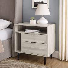 Manor Park Modern Nightstand With Drawers And Shelves Birch - Walmartcom