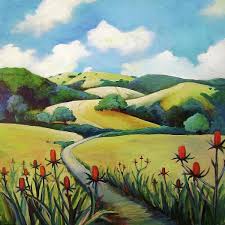 Rolling Hills To Skyline By Stephanie Maclean Rolling Hills Painting Landscape Paintings Easy Landscape Paintings