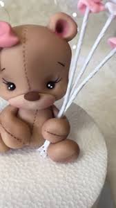 Rosa Bärenmädchen-Fondant-Teddybär mit rosa Schleife für  Bärenkuchendekorationen und Bärenpartydekoration