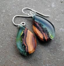 Wood Resin Earrings Aqua Blue Earrings 5th Anniversary Wood Resin Jewelry Wood Resin Wood Earrings