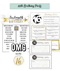 Birthday Bundle 16th Birthday Party Games 2 Games 2 Signs 16th Party Games Printables 16th Birth 16th Birthday Party 16th Birthday Birthday Party Games