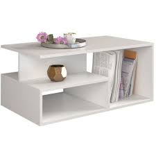 Bois clair, tons pastel et courbes douces créent une ambiance qui renvoie aux thèmes. Sienne Table Basse Contemporaine Salon Bureau Avec Niches 90x51x43 Style Scandinave Decor Rangement Magazines Telecommandes Blanc Blanc Top Prima White