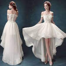 Click To Buy Personality Fashion Front Short And Long Back Off The Shoulder Wed Asymmetrical Wedding Dress Wedding Dresses High Low High Low Prom Dresses
