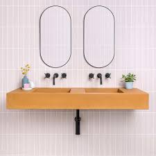 Home decorators collection 61 in. Flor Double Wall Mounted Twin Trough Sink Vanity Kast Concrete Basins