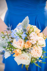 Rachel Alan Peach Cornflower Blue Historic Rice Mill Charleston Wedding Cornflower Blue Wedding Peach Wedding Flowers Cheap Wedding Flowers