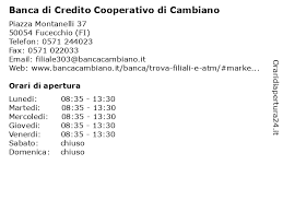Le filiali e le agenzie della banca cambiano 1884 in toscana, classificate per provincia. á… Orari Di Apertura Banca Di Credito Cooperativo Di Cambiano Piazza Montanelli