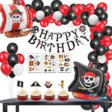 Throw the best pirate theme party around with the help of partycheap's pirate party supplies, decorations and costume accessories. Finypa 91 Pack Pirate Birthday Party Decorations Arch Garland Kits Happy B Day Banner Cake Toppers Sticks Pirate Ship Birthday Balloons Kids Photo Props Sea Sailing Nautical Party Ideas Supplies With Tattoo Buy Online In