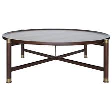 Round coffee table antique brass. Otto Round Coffee Table In Medium Walnut With Antique Brass Fittings And Stem For Sale At 1stdibs