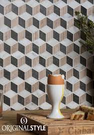 Adding A Pattern Mosaics Such As Herald By Original Style Gives An Extra Dimension To A Wall Herald S Tumbling Blocks Is A Classic D Mosaic Mosaic Tiles Tiles