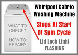 Lift the top panel of the washer to access the lid lock/switch assembly. Whirlpool Cabrio Washing Machine Stops At Start Of Spin Lid Lock Light Flashing