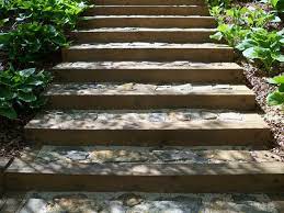 Stone Steps Set In Sand And Landscape Timber Landscape Timbers Landscape Steps Small Garden Landscape Design