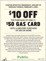To 4:30 p.m., or purchase at your neighborhood publix. Expired Publix Get 10 Off 50 Gas Gift Card When Spending 50 On Groceries Ends 2 4 20 Gc Galore