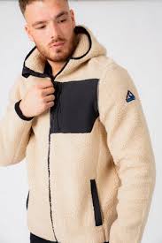Brewer Teddy Borg Fleece Zip Through Hoody In Natural Taupe