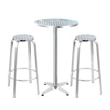 Outdoor Bistro Set Bar Table Stools Adjustable Aluminium Cafe 3pc Round In 2021 Bar Table And Stools Bar Table Outdoor Bistro Set