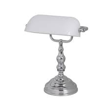 This lamp fits perfect on the desk to light you up while working, as the lamp always has done in the old english banks. Bankers Table Lamp Chrome White Harvey Norman