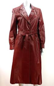 Vintage Long Leather Jacket Womens Size 9 Brownish Red Waist Belt 60 S Vintage Lea Leather Jackets Women Womens Long Leather Jacket Womens Sizes