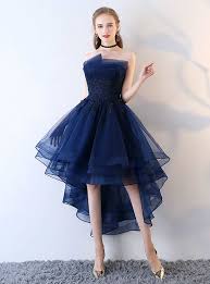 Applique Backless Junior School Dress High Low Homecoming Dress Knee Length Prom Dress High Low Evening Dresses Blue Evening Dresses