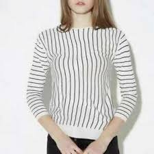 Details About Haoduoyi Womens Black And White Striped Knit Sweater With Slit Crew Neck Top