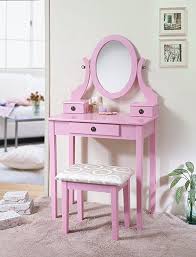 Roundhill Furniture 3415pi Moniys Wood Moniya Makeup Vanity Table And Stool Set Pink Home Decor Gift For Kids White Wood Vanity Wooden Vanity Wooden Bedroom
