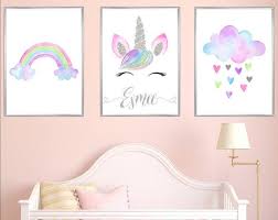 Unicorn Personalised Name Nursery Prints Set Of 3 Watercolour Etsy Unicorn Room Decor Unicorn Bedroom Kids Pink Girl Room