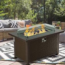 Outland living portable propane fire pit. Erommy 44 Inch Outdoor Propane Fire Pit Table 50 000 Btu Gas Fire Pit Table Wicker Pe Rattan With Glass Wind Guard Clear Glass Rocks Cover Brown Walmart Com Propane Fire Pit Table Gas Fire