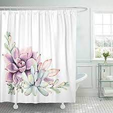 Amazon Com Emvency Fabric Shower Curtain Curtains With Hooks Green Floral Watercolor Succule Fabric Shower Curtains Cute Shower Curtains Flower Shower Curtain